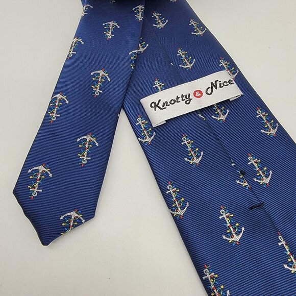 Knotty & Nice Tie Men’s Holiday Tie Anchors With Christmas Lights Nautical - Picture 3 of 5